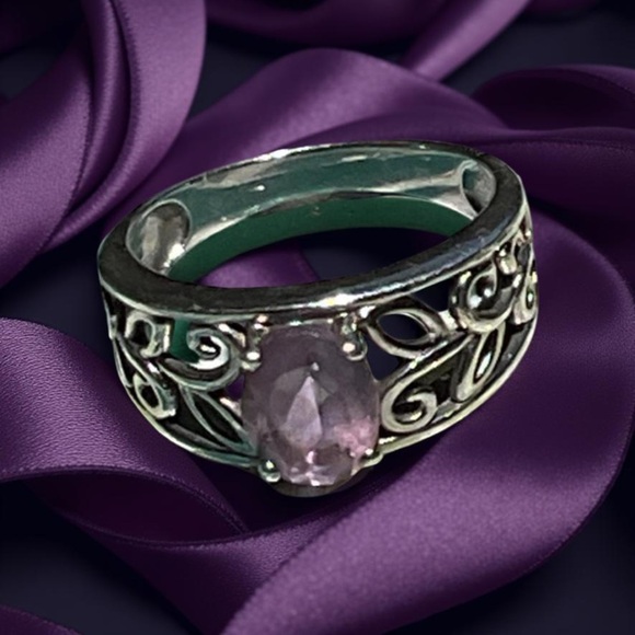 Amethyst 1K natural beautiful, marquee cut 925 silver, scroll style ring ❤️ - Picture 3 of 5